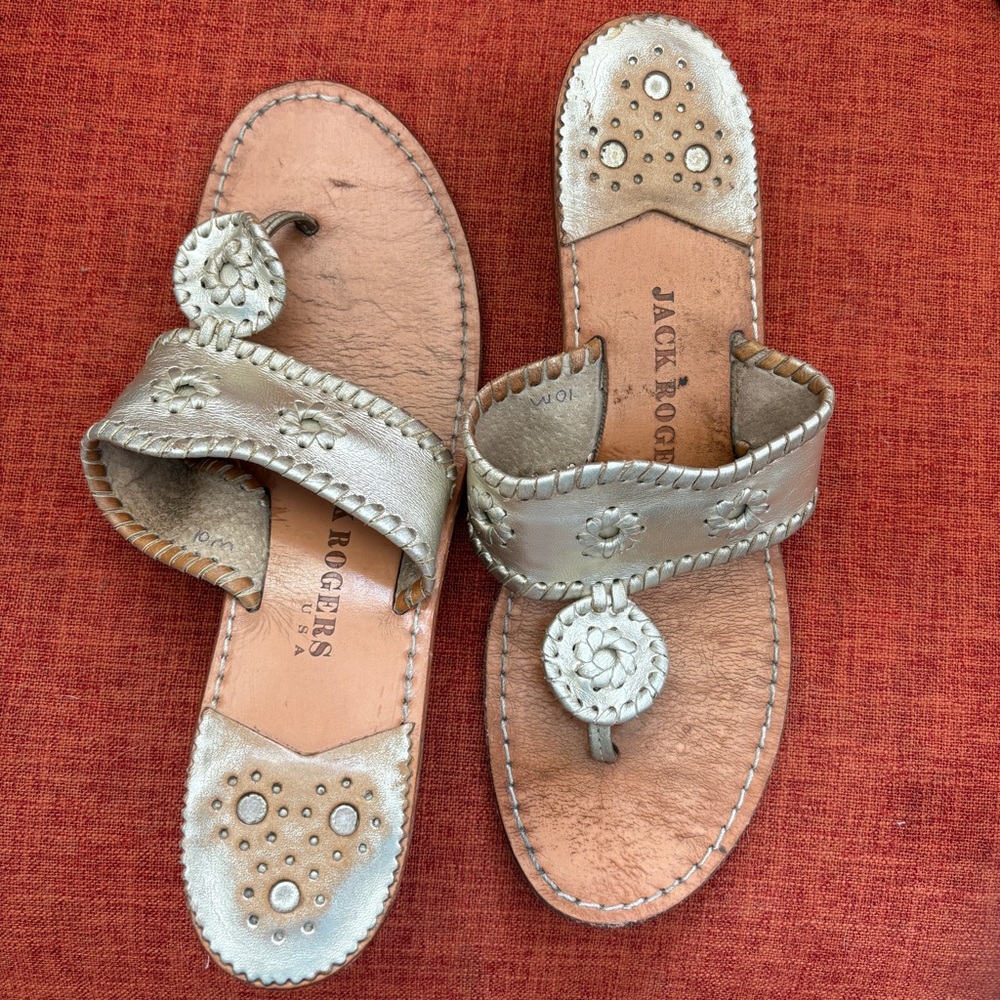 Jack Rogers Gold Sandals with Wooden Heel